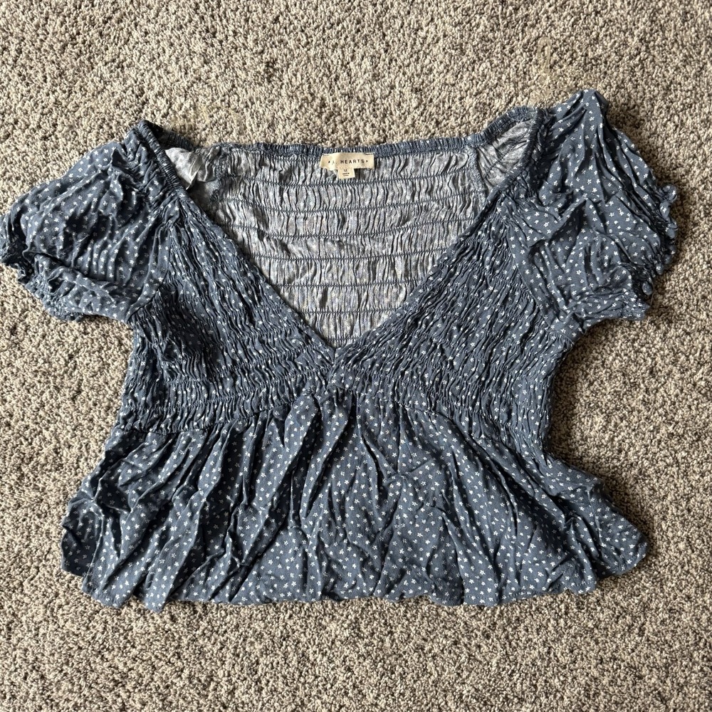 Pacsun L.A Hearts Blue Floral Babydoll Cropped Top Women's Medium